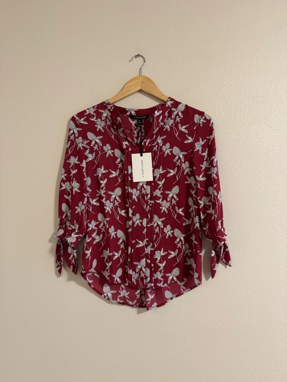 41 Hawthorn Burgundy Floral Tie-Sleeve Blouse